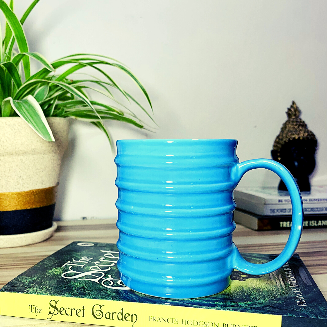 Homefrills Ceramic Hand Crafted Glossy line Design Ceramic Coffee Mug (Blue) Suitable for Coffee, Tea, Juice, Cappuccino,Milk etc. (275ml) Set of 1